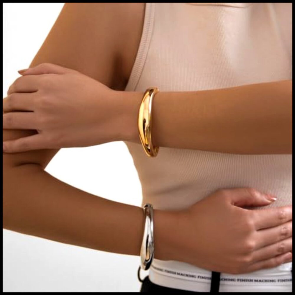 Chunky Hinged Cuff Bangle Bracelets Minimalist St… - image 3